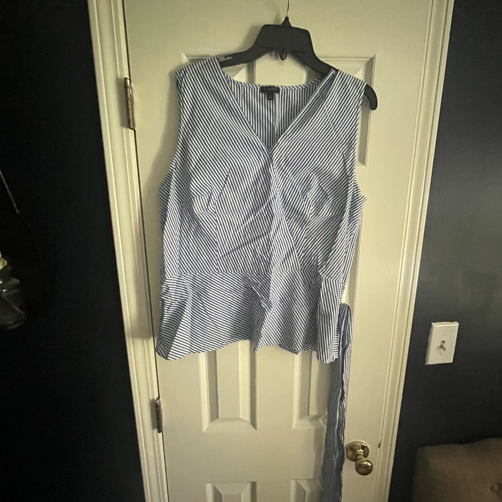 Talbots Blue and White Striped Wrap Peplum Top